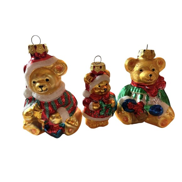 Vintage Blown Glass Teddy Bear Ornaments Set Of 3 - Picture 2 of 5